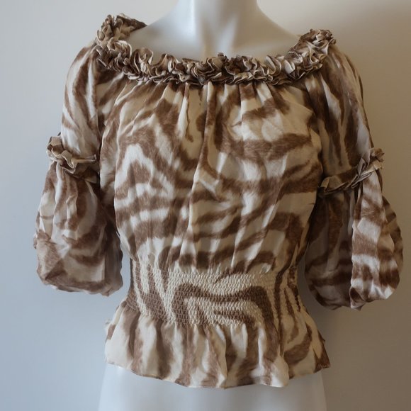CHRISTINA MAKOWSKY RUFFLE OFF SHOULDER TOP M * - Picture 2 of 9